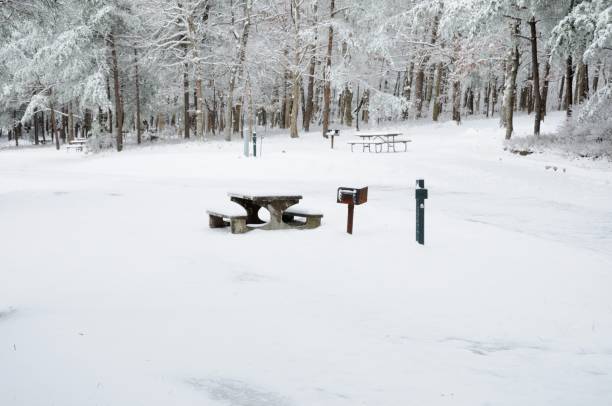 istock Winter campsite with snow 1006821214