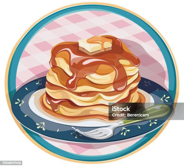 Hot Pancake With Syrup And Butter Stock Illustration - Download Image Now - Pancake, 1950-1959, Cartoon