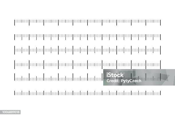 Set Of Horizontal Rulers Lenght And Size Indicators Distance Units Vector Illustration Stock Illustration - Download Image Now