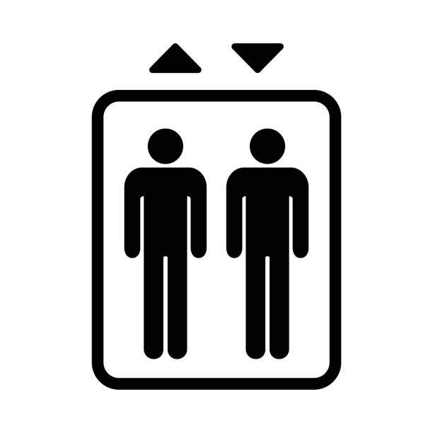 ilustraciones, imágenes clip art, dibujos animados e iconos de stock de signo de ascensor. negro símbolo aislado para el elevador. diseño simple. - ascensor botones