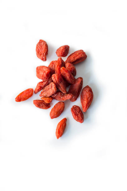 Stack of dried wolfberries on white background in the studio