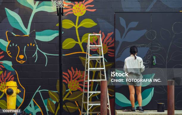 Mural Artist At Work Stock Photo - Download Image Now - Mural, Art, Creativity