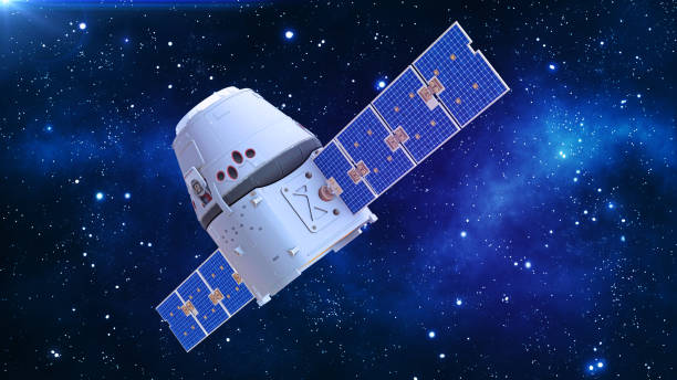 istock Satellite in space, communication satellite with capsule and solar panels in cosmos with stars in the background, 3D render 1006935422