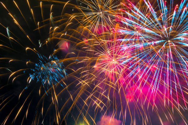 istock multicolored beautiful salute in the night sky at the event 1006940430