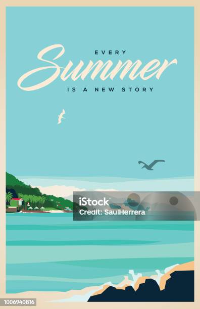 Summer Stock Illustration - Download Image Now - Beach, Summer, Retro Style