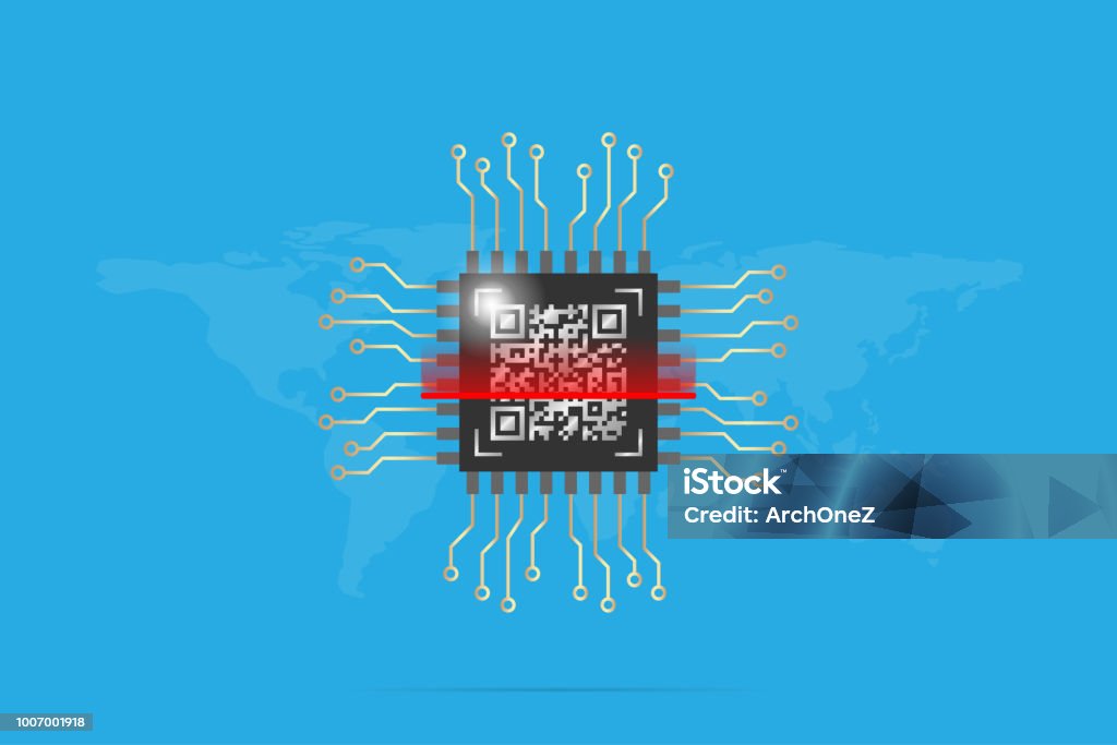 Intel Cpu Qr Code Qr Code On Chip Processor With World Map Technology And Business ...