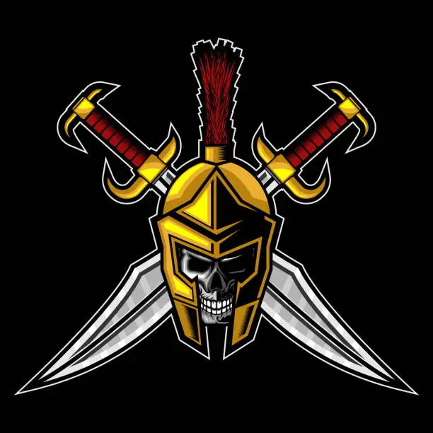 Vector illustration of Spartan skull Greek Helmet and cross Sword vector illustration