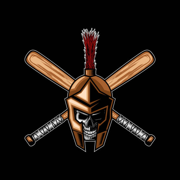 spartan schädel baseball team logo vorlage vektor-illustration - skull baseball ball stock-grafiken, -clipart, -cartoons und -symbole