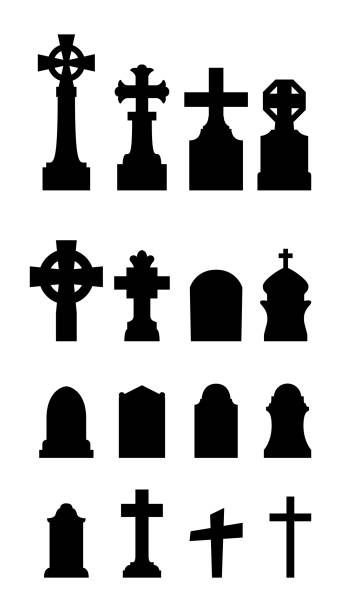 ilustraciones, imágenes clip art, dibujos animados e iconos de stock de iconos de cementerio en fondo blanco - east european jewish