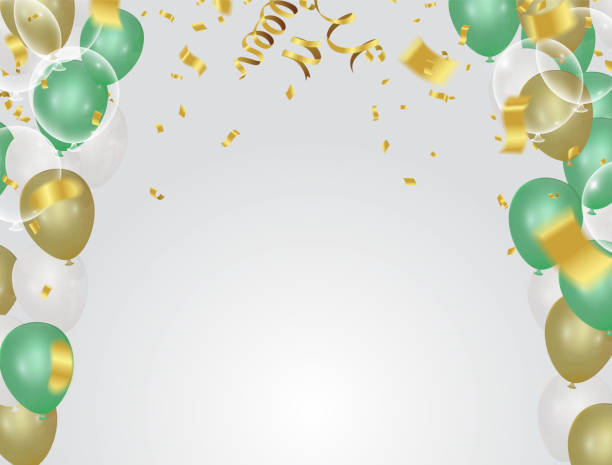 illustrations, cliparts, dessins animés et icônes de joyeux anniversaire typographie vector design cartes de voeux et affiche avec ballon d’or vert - confetti balloon white background isolated