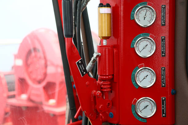 istock Hydraulic load indicator in control room, Gauge display to show status of hydraulic system and monitor by operator or expert, Maintenance routine job of the hydraulic system and other equipment. 1007036602