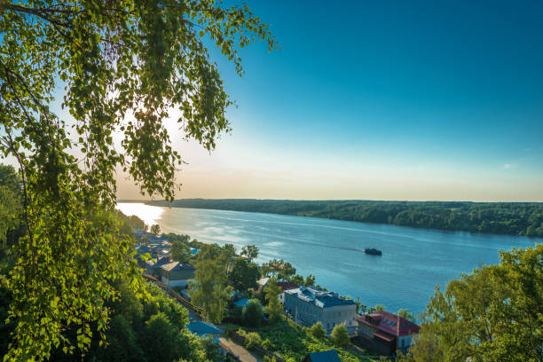 Beautiful sunset on the Volga river in Ples, Russia.