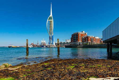 Portsmouth\nHampshire\nEngland\nJuly 23, 2018\nSpinnaker Tower and Gunwharf Quays seen from The Point