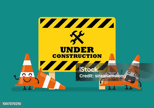 istock Under construction sign and traffic cones character 1007070210