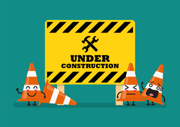 Under construction sign and traffic cones character Under construction sign and traffic cones character. Vector illustration construction zone signs stock illustrations