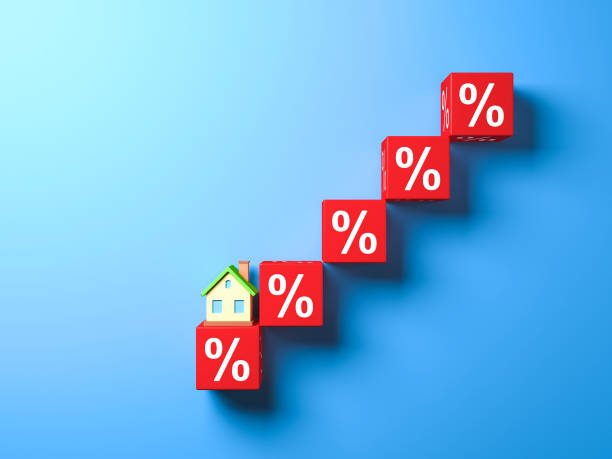 istock Abstract Miniature House And Red Percentage Blocks. 3d Illustration. 1007077902