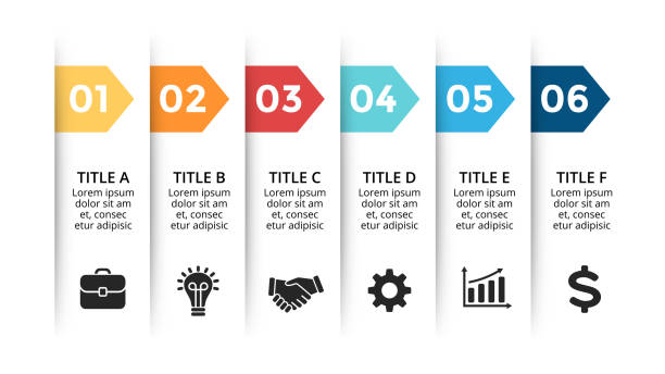 Vector paper arrows infographic, banners diagram, labels graph, stickers presentation chart. Business concept with 6 options, parts, steps, processes. Slide template Circle arrows diagram for graph infographic presentation with steps parts options. number 6 stock illustrations