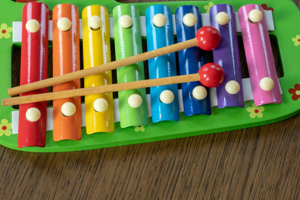 istock Musical instrument xylophone. Rainbow colored toy xylophone. 1007091172