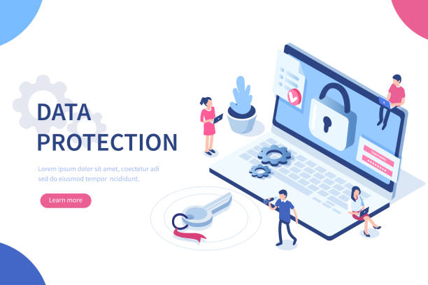 data protection Data protection concept with character. Can use for web banner, infographics, hero images. Flat isometric vector illustration isolated on white background. privacy illustrations stock illustrations