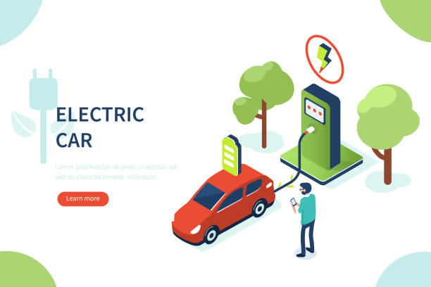 illustrations, cliparts, dessins animés et icônes de voiture électrique - isometric gas station transportation car