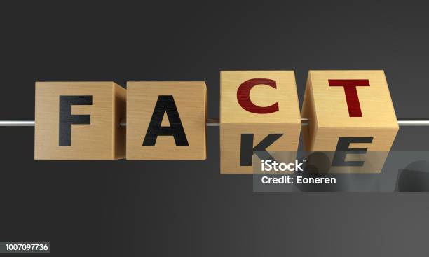 Fact Or Fake Concept With Wooden Cubes Stock Photo - Download Image Now - Artificial, Honesty, The Media