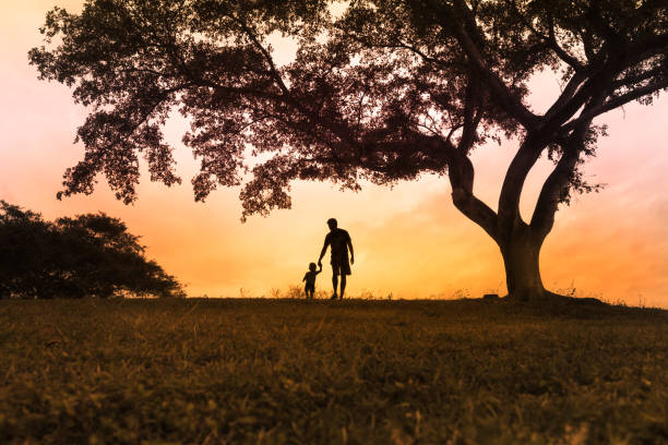 istock Father and son walking in the park 1007108110