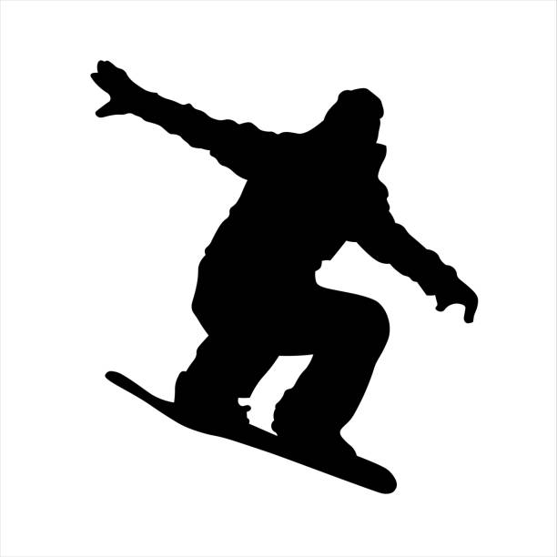 illustrazioni stock, clip art, cartoni animati e icone di tendenza di silhouette di uno snowboarder che salta isolato - snowboarding snowboard skiing ski