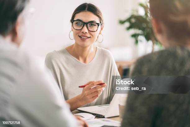 Business People Discussion Advisor Concept Stock Photo - Download Image Now - Financial Advisor, Advice, Customer