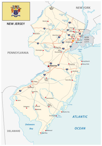 rijst nogmaals geboorte New Jersey Road Map With Flag Stock Illustration - Download Image Now - New  Jersey, Map, District - iStock