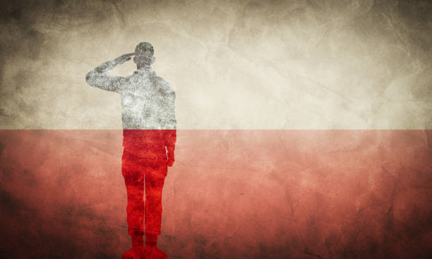 istock Polish grunge flag with soldier silhouette. 1007144848