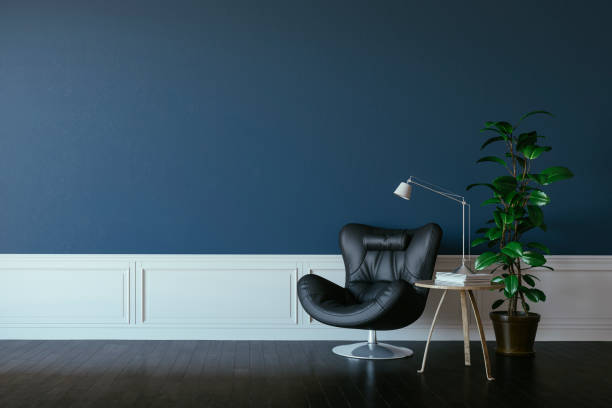 istock 3d beautiful interior render with leather arm chair and lamp 1007145254