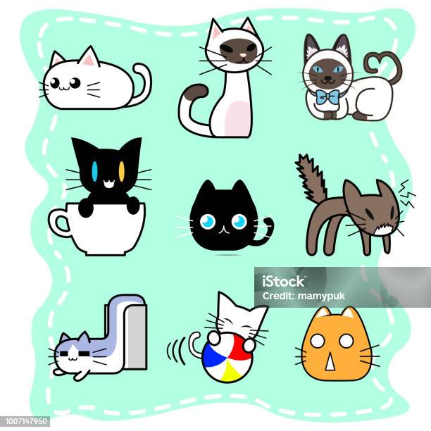 Collection Of Cute Cat Cartoon Character Design In Various Style With Active Poses Stock Illustration - Download Image Now