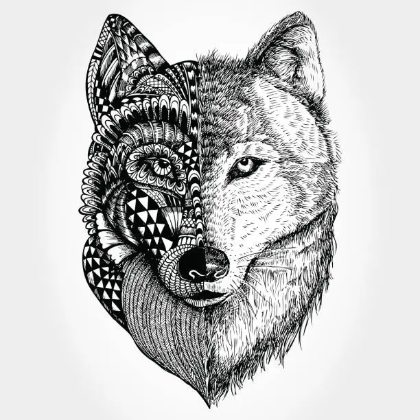 Vector illustration of Abstract wolf illustration, Vector