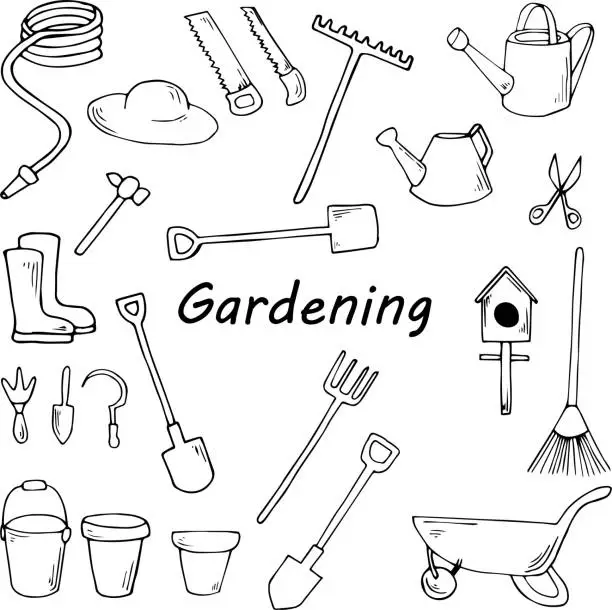 Vector illustration of Garden themed doodle set.