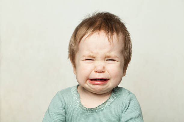 istock Baby crying, portrait. Small child 6, months old 1007165086