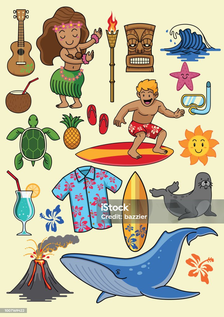 Ilustración de Conjunto De Dibujos Animados De Hawaii y más Vectores Libres  de Derechos de Foca monje de Hawai - Foca monje de Hawai, Adulación, Agua -  iStock
