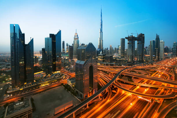 istock Dubai sunset panoramic view of downtown 1007175034