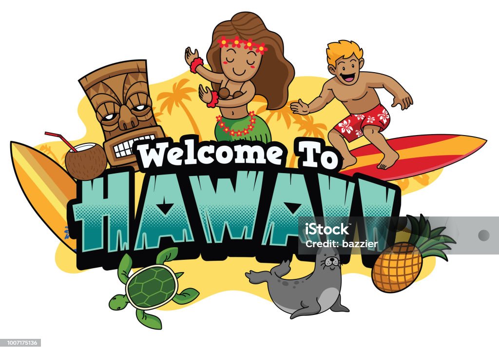 Ilustración de Bienvenido A Estilo De Dibujos Animados De Hawaii y más  Vectores Libres de Derechos de Adulación - Adulación, Agua, Alegre - iStock