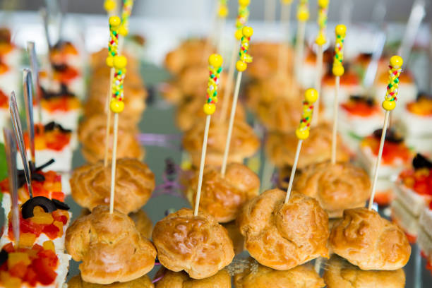 istock Catering Food Wedding Event Table. Buffet line in Wedding. Delicious appetizer close-up. 1007175410