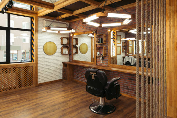 istock stylish interior in empty modern professional barber shop 1007175468