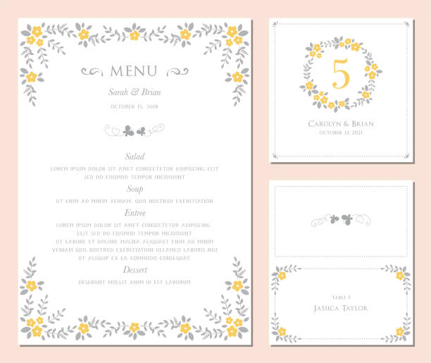 ilustrações, clipart, desenhos animados e ícones de convite e cartão design set_02 - wedding reception illustrations