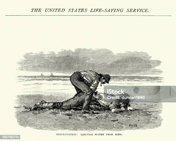 Resuscitation Of Drowning Victim Ejecting Water From Body Stock Illustration - Download Image Now