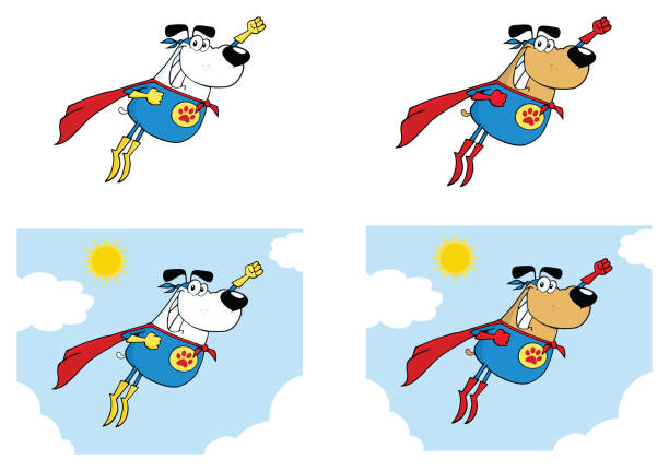 illustrations, cliparts, dessins animés et icônes de super héros chien cartoon mascotte personnage set.vector collection - 2232
