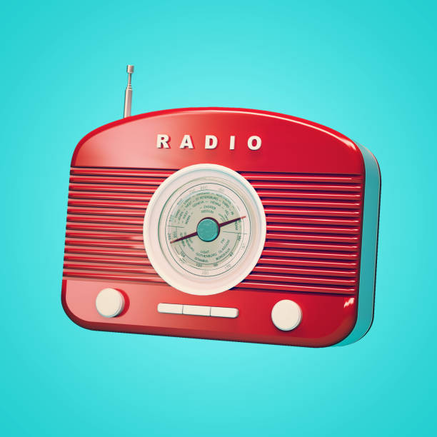 istock Red retro radio on blue background 1007189218