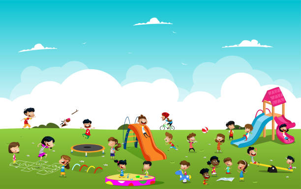 Children playing games in the park illustration vector art illustration