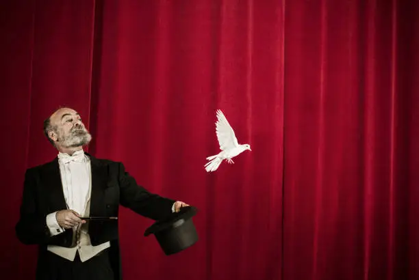 Magician trick with doves