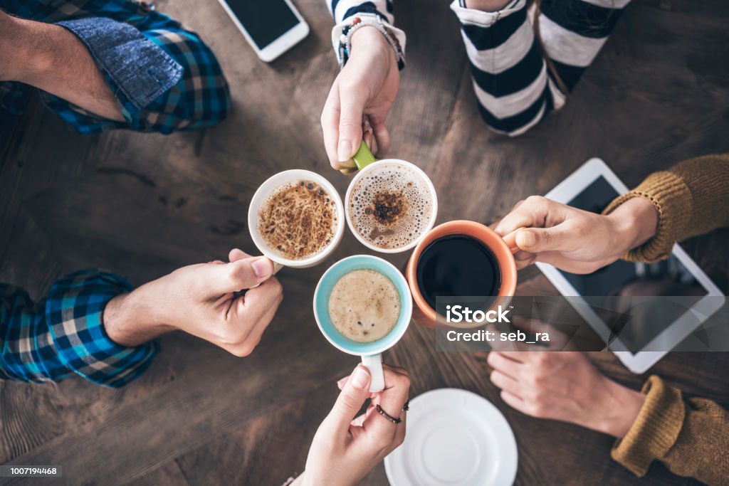 People drinking coffee high angle view Coffee - Drink Stock Photo