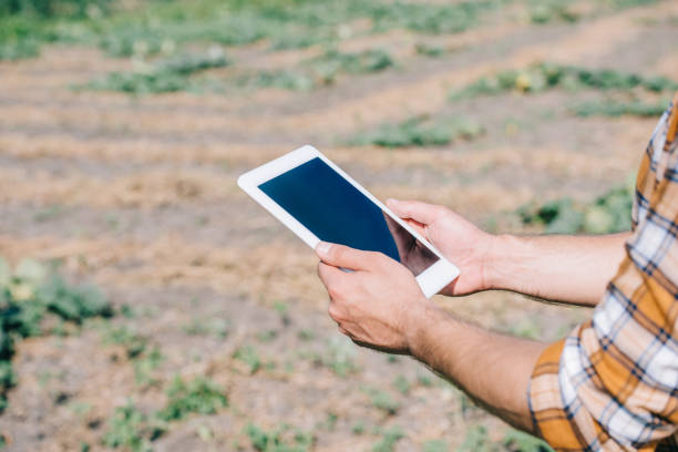 istock cropped shot of farmer using digital tablet with blank screen while standing on field 1007194876