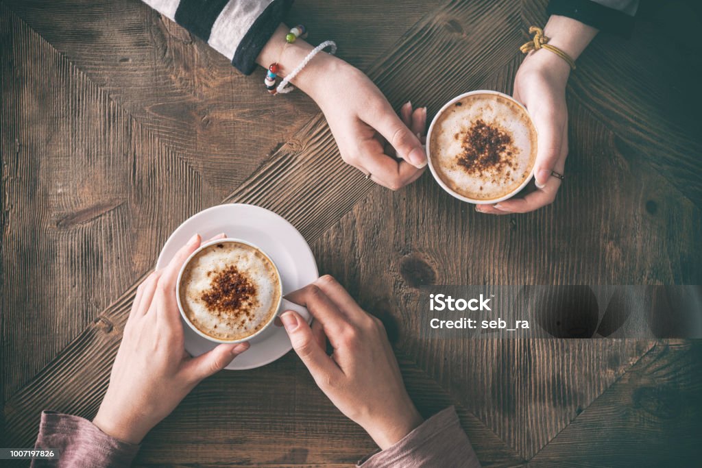 People drinking coffee high angle view Coffee - Drink Stock Photo