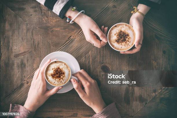 People Drinking Coffee High Angle View Stock Photo - Download Image Now - Coffee - Drink, Two People, Cafe